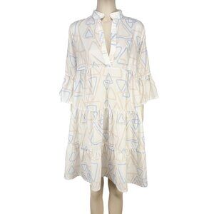 UCHUU Designer Mtl Flounce 3/4 sleeves Summer Geometric Pattern White Dress 2